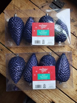 Set Of Two, Four Count, Shatterproof Purple Pinecone Ornaments. 8 Total. New