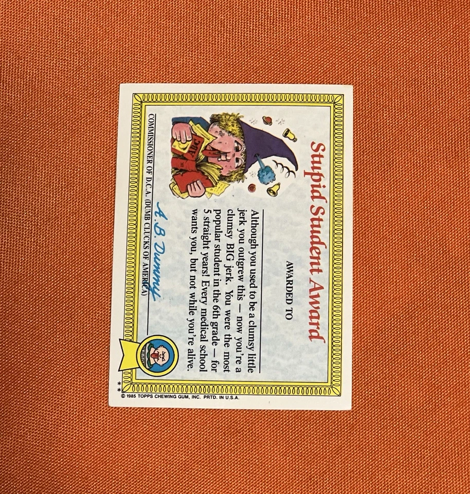 1985 Garbage Pail Kids #5b Jay Decay GLOSSY Series 1 GPK Award Card *CgC605* - Image 2 of 2