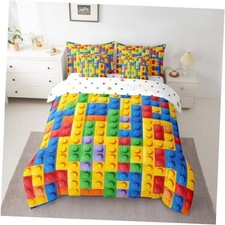 Construction Games Comforter Set Size 7 Pcs Kids Building Full Blue Yellow Red