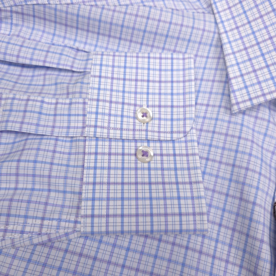 $155 Camisa de vestir David Donahue ajuste popelina cuadros para hombre talla 17-32/33 Foto 2 de 4