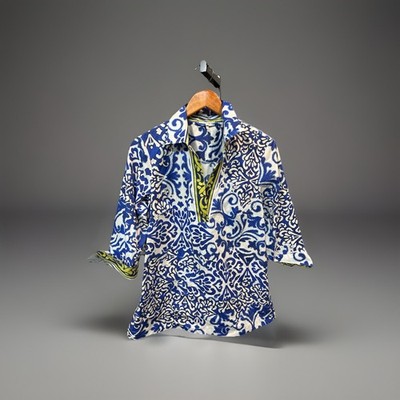 Hinson Wu Vicky 3/4 Sleeve Ceramic Tile Print Top Size Small 
