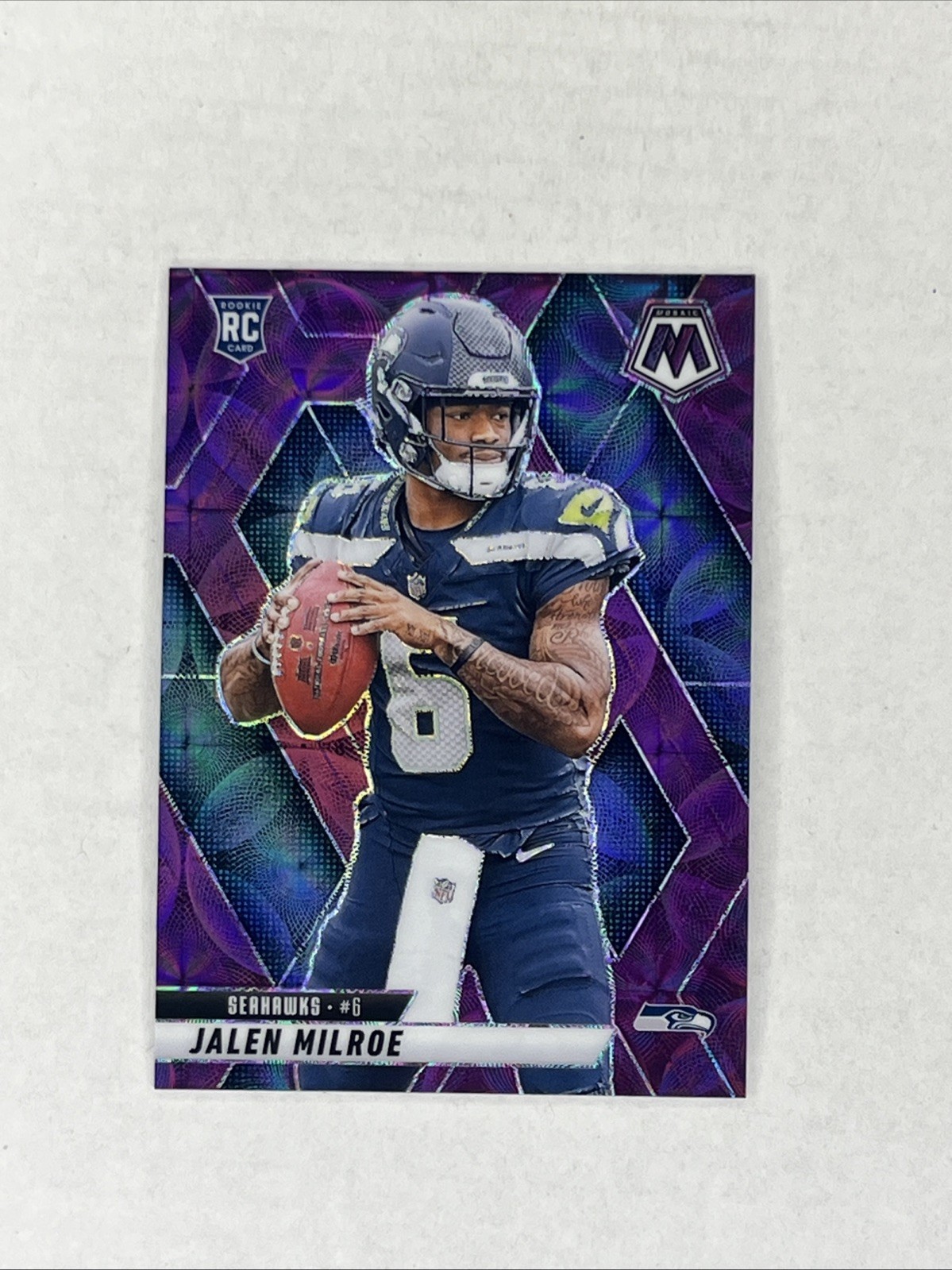 2025 Panini Mosaic - Jalen Milroe #322 Purple Scope RC Seattle Seahawks
