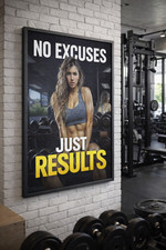No Excuses Just Results Gym Motivation Poster Fitness Wall Art Workout Decor