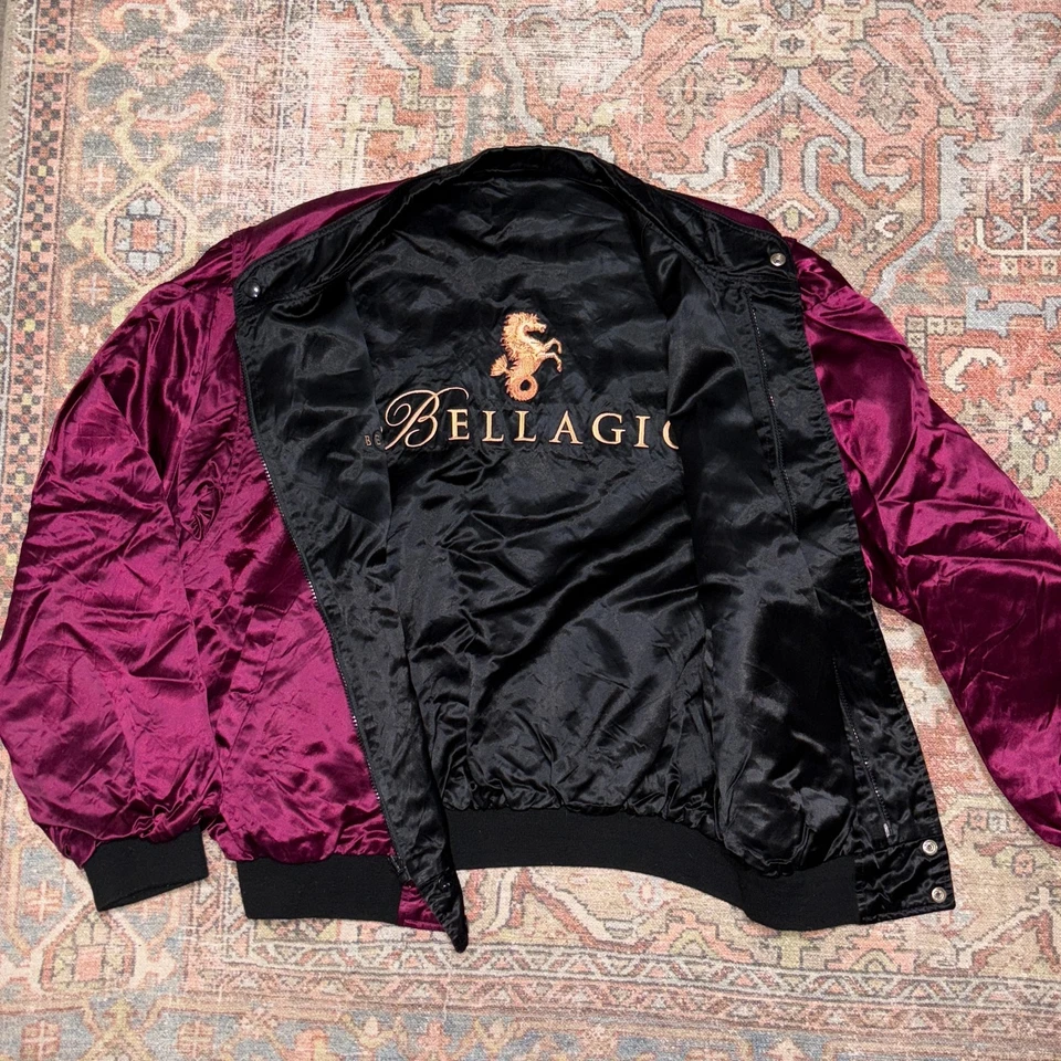 Chaqueta Bomber BELLAGIO Satinada Para Hombre Mediana Reversible Gran Tamaño Suelta Granate Negra Foto 4 de 4