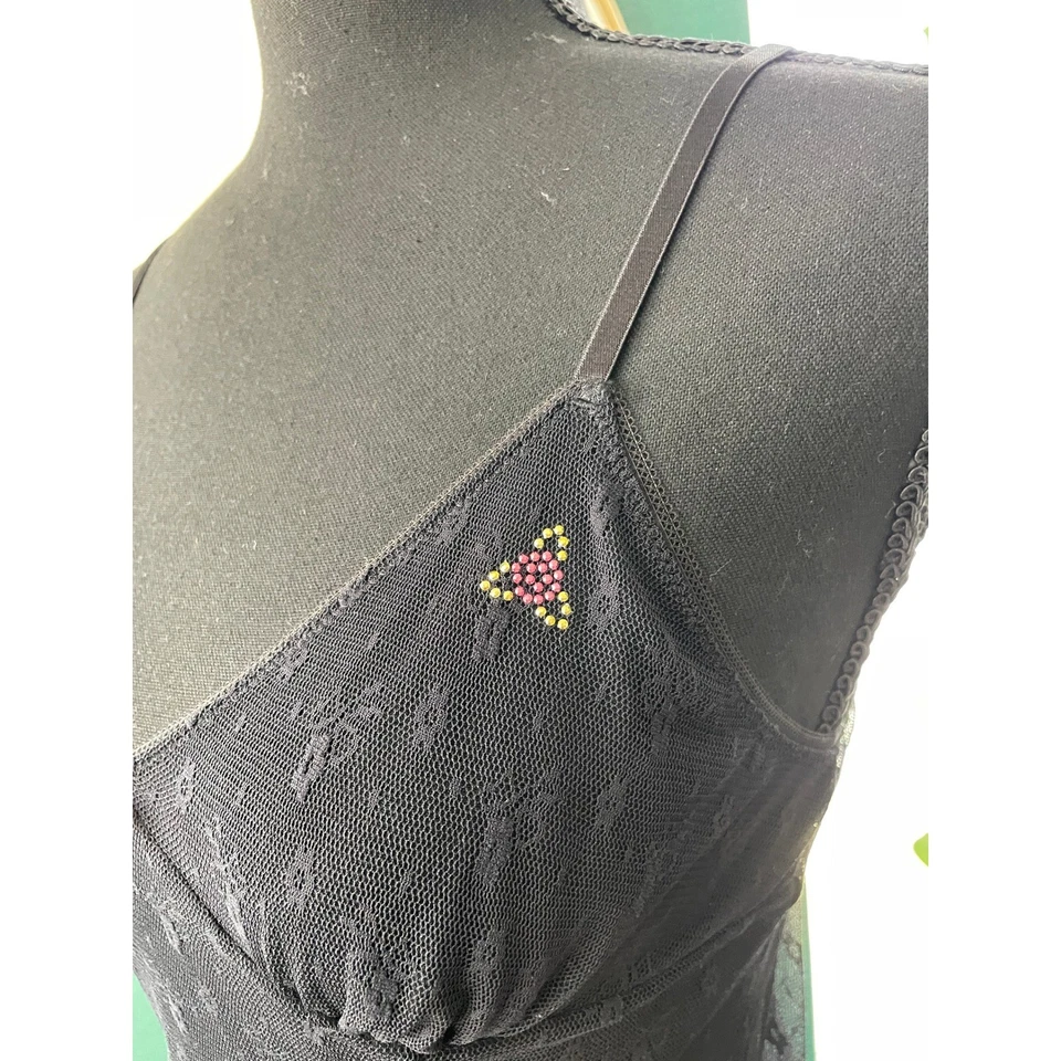 Betsey Johnson Sheer Lace Chemise Womens M Black Pink Bow Y2K Lingerie Romantic - Image 4 of 4