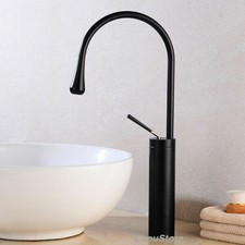 Matte Black Vessel Sink Faucet Tall Single Hole Lavatory Mixer High Arc Goosenec