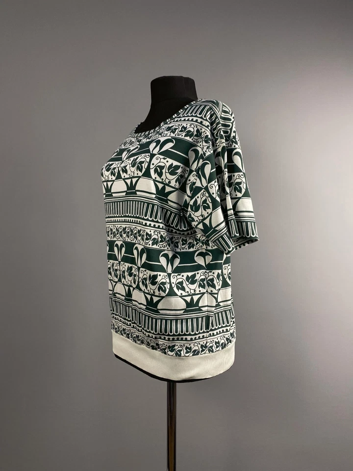 Винтажный VALENTINO студии зеленый белый хлопок блузка туника пуловер размер 44 10 - Изображение 3 из 4