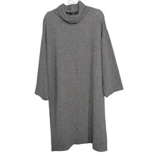Ann Taylor LOFT Ribbed Cowl Neck Sweater Dress Womens Size Large Gray Stretch