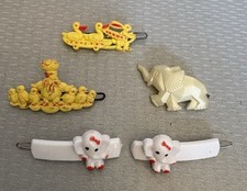 Vintage Celluloid Plastic Animal Barrettes Lot 5 Elephant Duck Child Snap Clip