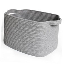 Grey Woven Storage Basket, 15"x9"x11" Medium Cotton Rope Baskets for Gray