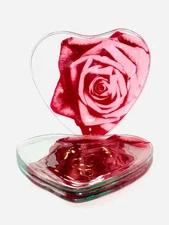 Vintage Annie Glass Heart Rose Plates Set of 4 Red Pink Love USA Signed 32/31