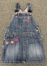 VTG Y2K Oshkosh Denim Floral Embroidery Jean Jumper Dress Vestbak 4T