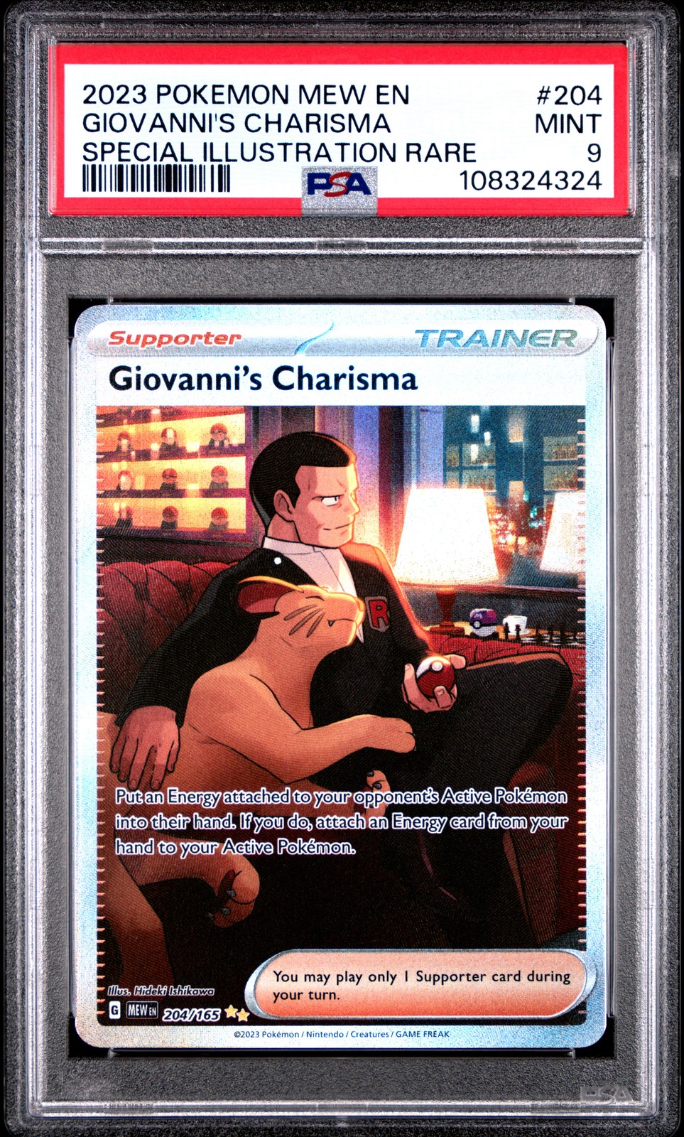 2023 POKEMON MEW EN-151 SPECIAL ILLUSTRATION RARE #204 GIOVANNI'S CHARISMA PSA 9