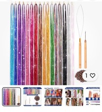 Fairy Hair Tinsel Kit with Tools 12 Colors 2800 Strands 48 Inch Glitter Tinsel