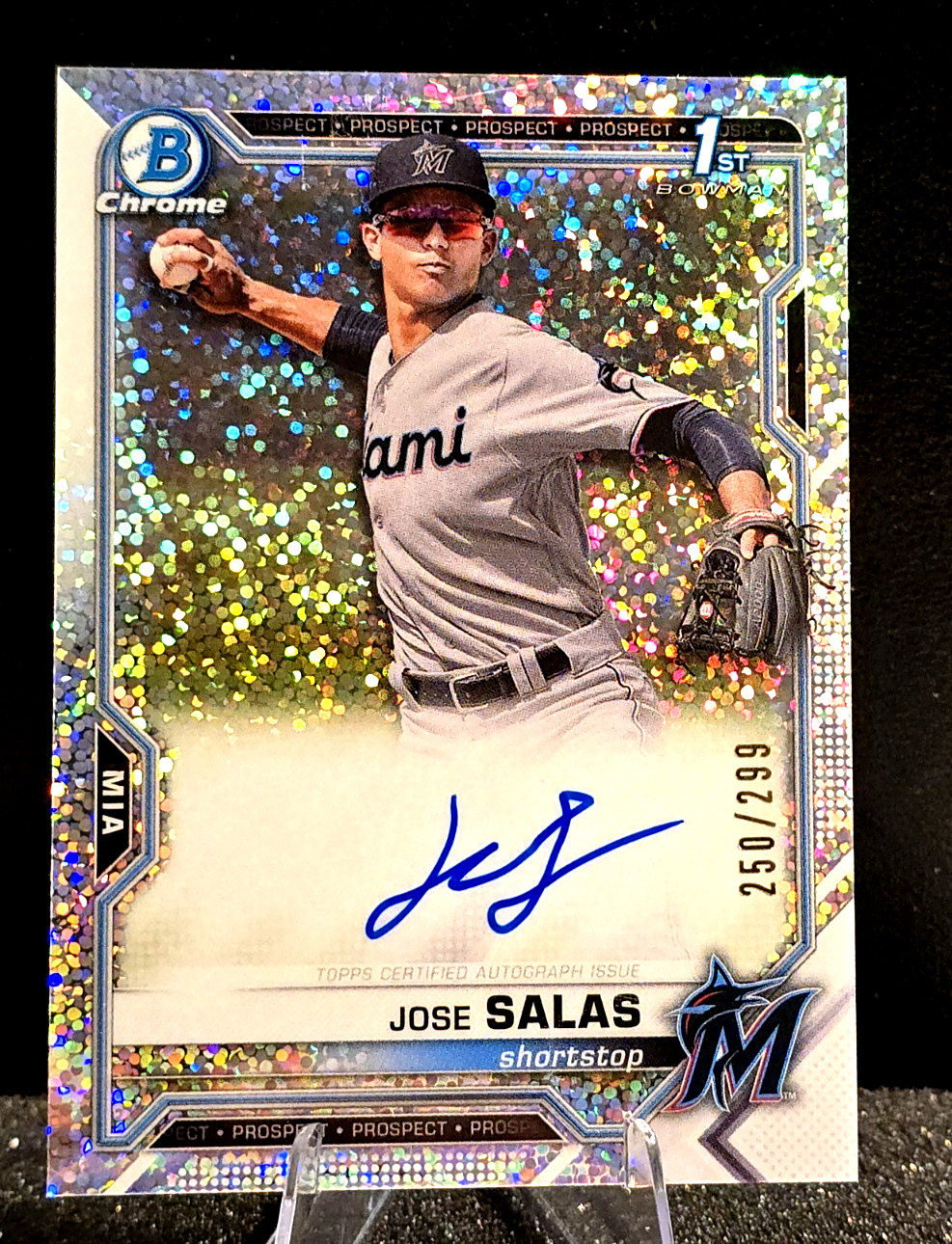 2021 Bowman Chrome Jose Salas 1st Speckle Refractor Auto /299 Marlins CPA-JS