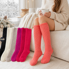 3-12 Women's Knee High Solid Warm Winter Socks Fuzzy Cozy Slipper Long Fleece