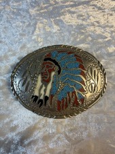 Vintage 1988 SSI Belt Buckle Native American Chief Inlay Southwestern USA
