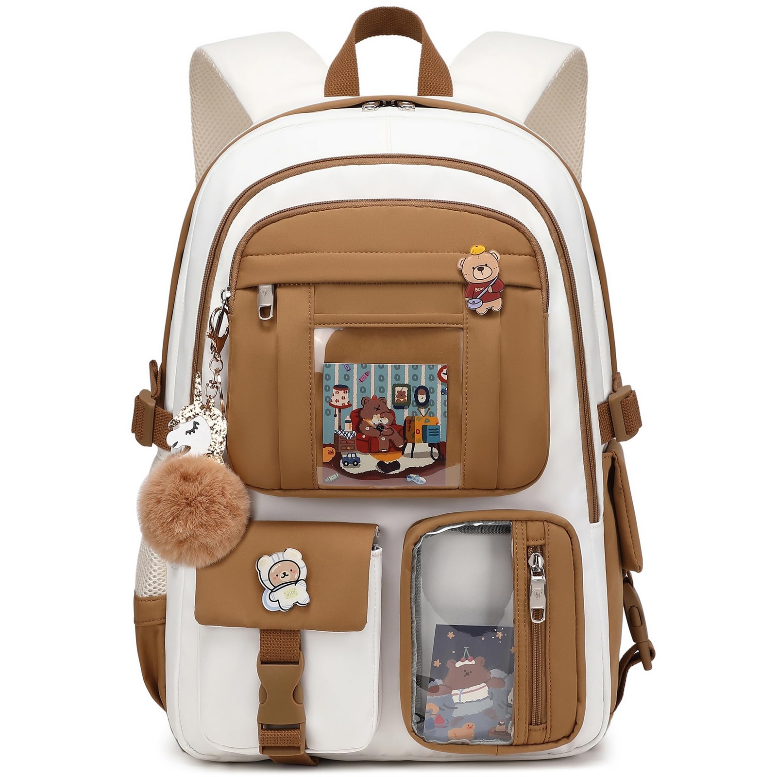 Kawaii 16 Inch Girls Backpack with Laptop Sleeve & Accessories for School