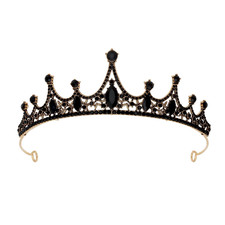 Black Crystal Tiara Crown for Women Gothic Gold Crown for Halloween, Weddings, a