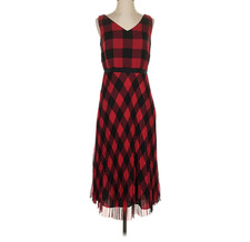 Talbots Women’s Midi Dress 2 Red Black Plaid Pleated Sleeveless | Excellent