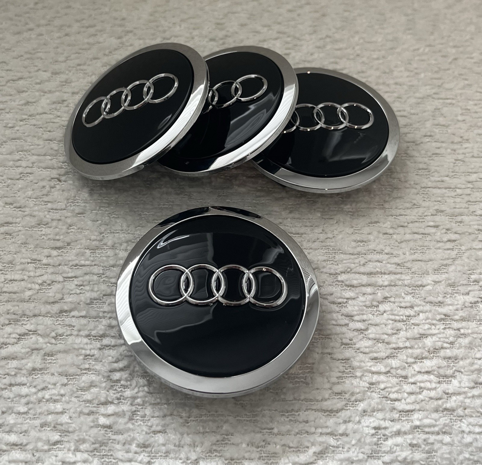 Set Of 4 Black And Chrome 69mm (2.72 Inches) Wheel Center Caps Fits Audi Wheels