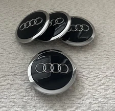 Set Of 4 Black And Chrome 69mm (2.72 Inches) Wheel Center Caps Fits Audi Wheels