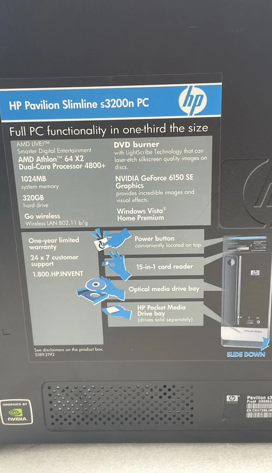 HP Pavilion Slimline s3200n Desktop PC AMD Athlon 64 X2 Compact Tower No HDD - Image 2 of 4