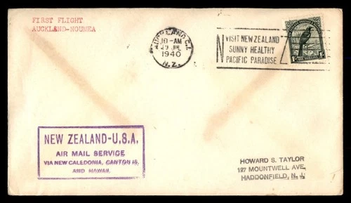 Mayfairstamps New Zealand Flight 1940 Auckland to Noumea Air Mail Cover aax_1264