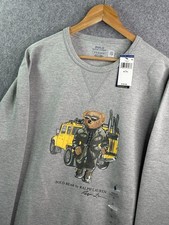Polo Ralph Lauren Polo Bear Gray Double Knit Hummer Pullover Sweater Mens XL