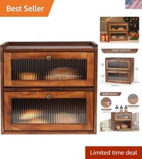Bread Box for Kitchen Countertop Wooden Bread Storage Container Bin 2 Layer B...