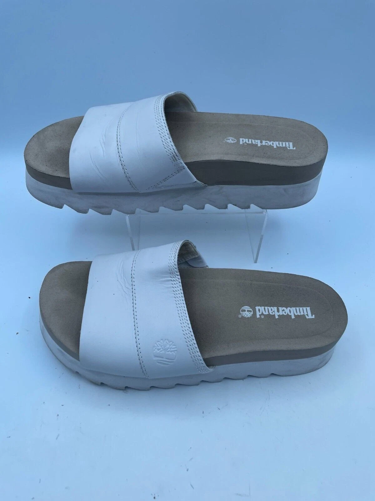 Timberland Sandalo Slide Donna Bianco Zeppa Slip on Punta Aperta Pelle Comodo