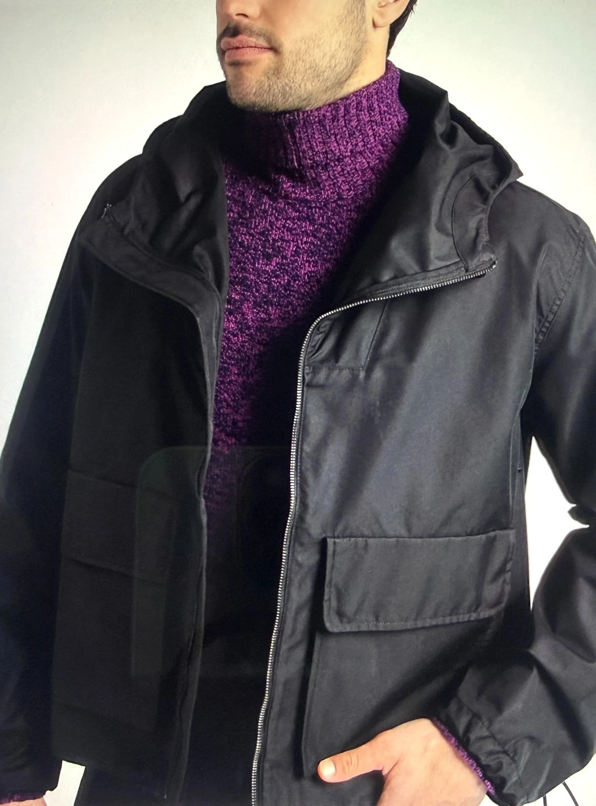 ANTI-DO-TO Unisex XL Black Hooded Rain Jacket  Made in Italy MSRP $250.00  #104 image 2