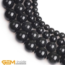 Natural Black Obsidian Stone Round Loose Beads Big Hole 2mm Jewelry Making 15"