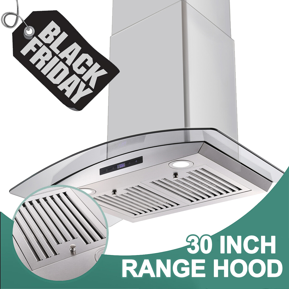 700CFM Wall Mount Range Hood 30inch Cook Vent Tempered Glass Touch