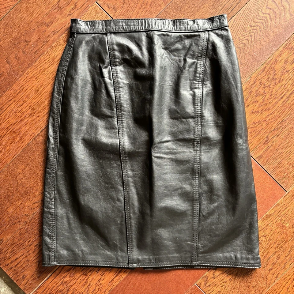 Falda Lápiz De Colección Años 90 Cuero Negro Talla M (11/12) Vaquera Occidental Motociclista Grunge Foto 2 de 4