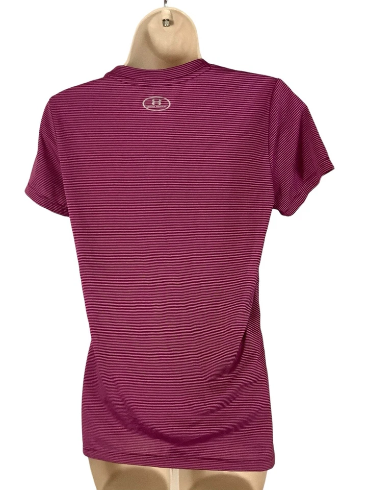 Under Armour Mujer Talla S Púrpura Rosa Rayas Manga Corta Cuello en V Atlético Foto 3 de 3