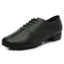 Men Boys Latin Dance Shoes Black PU Ballroom Jazz Shoes Indoor Dancing Low Heels