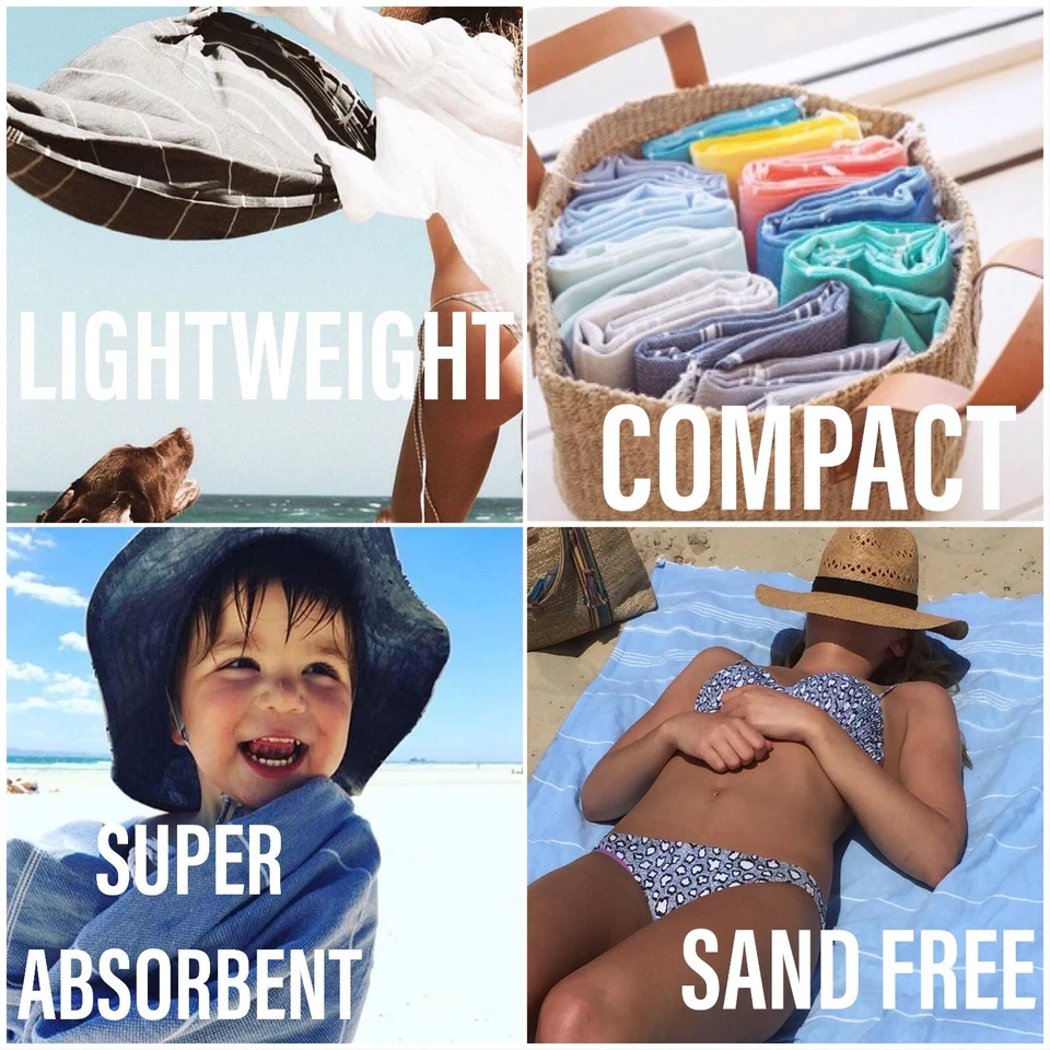 Toallas de playa, toalla de playa turca 39 x 70 - liviana de secado rápido sin arena Foto 3 de 4