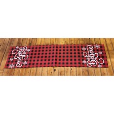 Red  Black Buffalo Plaid BELIEVE Table Runner w Snowflake Design 12x52 Inch