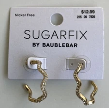 Zig Zag Hoop Earrings SUGARFIX by BaubleBar Crystal and Gold Tone NEW
