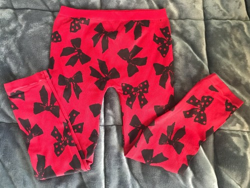 Girl's Faded Glory Holiday Leggings Red With Black Bow Design Size 7-16 - Picture 2 of 5