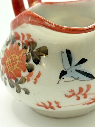 Vintage Japanese Miniature Porcelain Creamer, Hand-Painted Bird & Floral, c.1930 - Bild 8 von 10