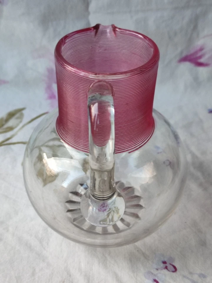 ANCIEN PETIT POT À EAU EN CRISTAL COL ANNELÉ ROSE - Photo 3/4