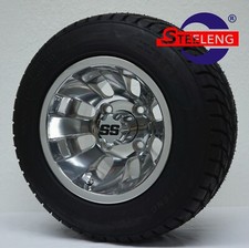 Golf Cart 10 Polished Silver Bullet Wheels And 20550-10 Low Profile Tires 4