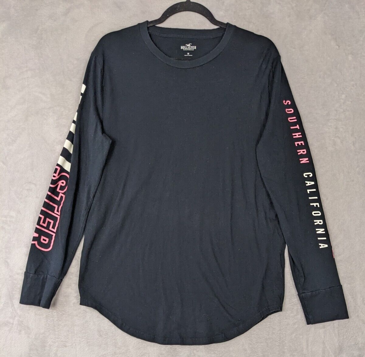 Hollister T Shirt Mens Medium Blue Long Sleeve Spell Out Cotton Pullover Casual