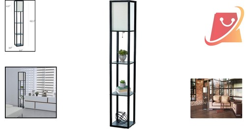 62.5" Floor Lamp Linen Shade 3 Shelves Modern Storage Organizer Home Decor - Picture 2 of 10