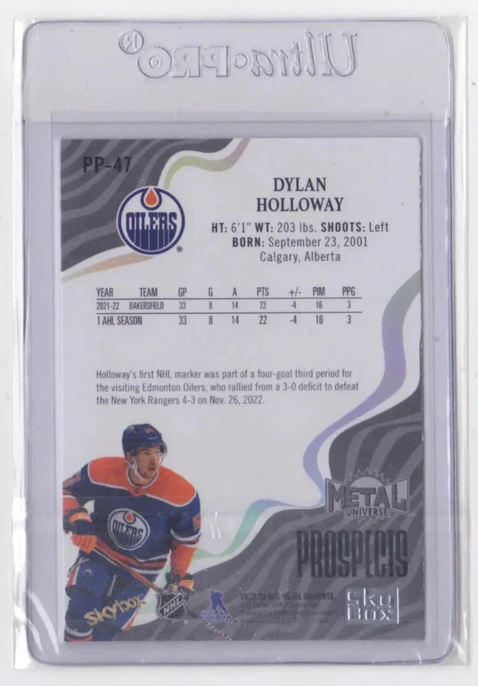 2022-23 NHL METAL UNIVERSE PREMIUM PROSPECTS INSERT DYLAN HOLLOWAY #PP-47 OILERS - Image 2 of 2