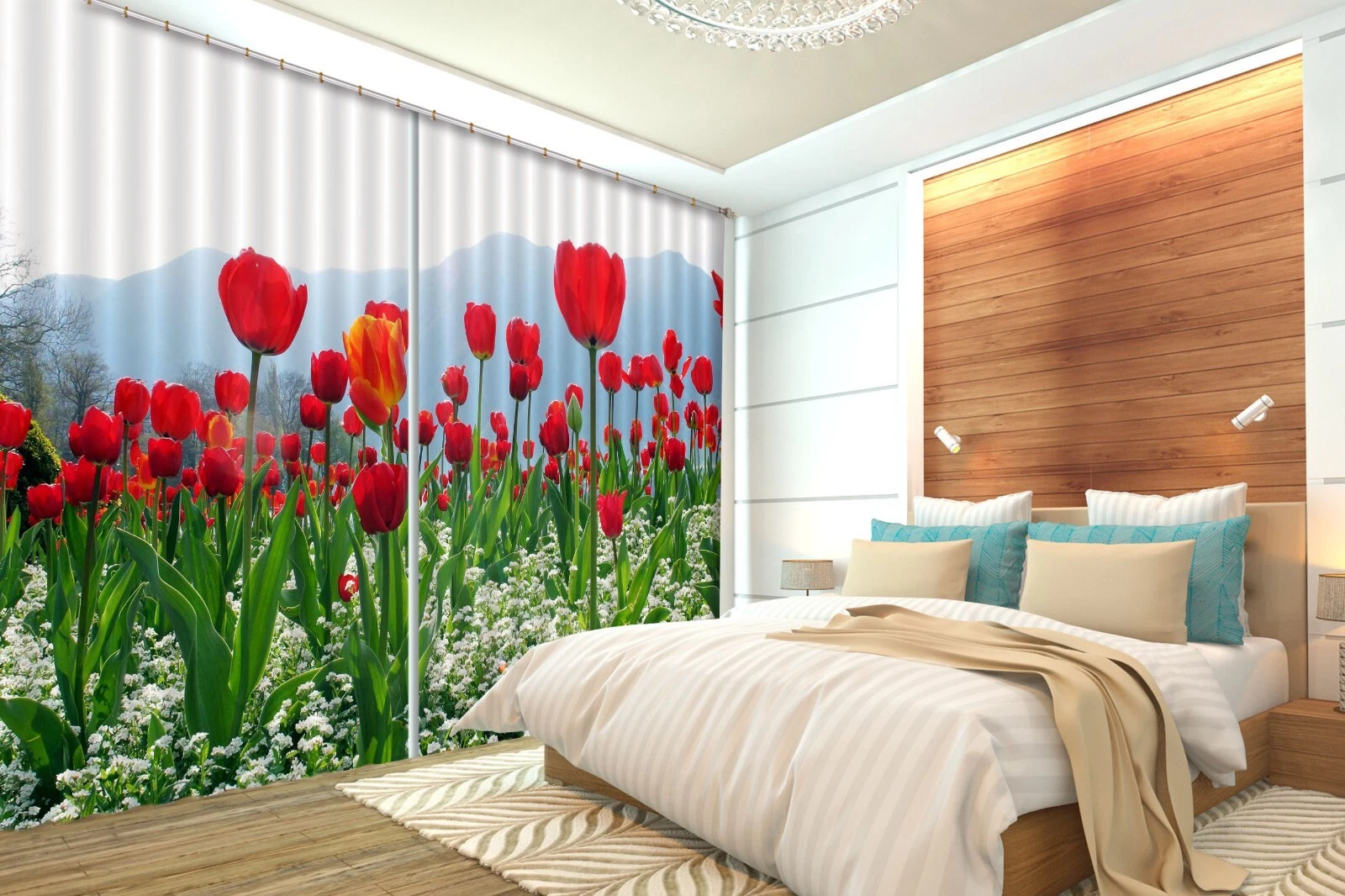 3D Red Tulip Garden ZHUB1146 Photo Curtain Window Blockout Fabric Amy 2023