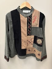 Patchwork y2k  Jacket Spandex  made in India olive green geometric multi
