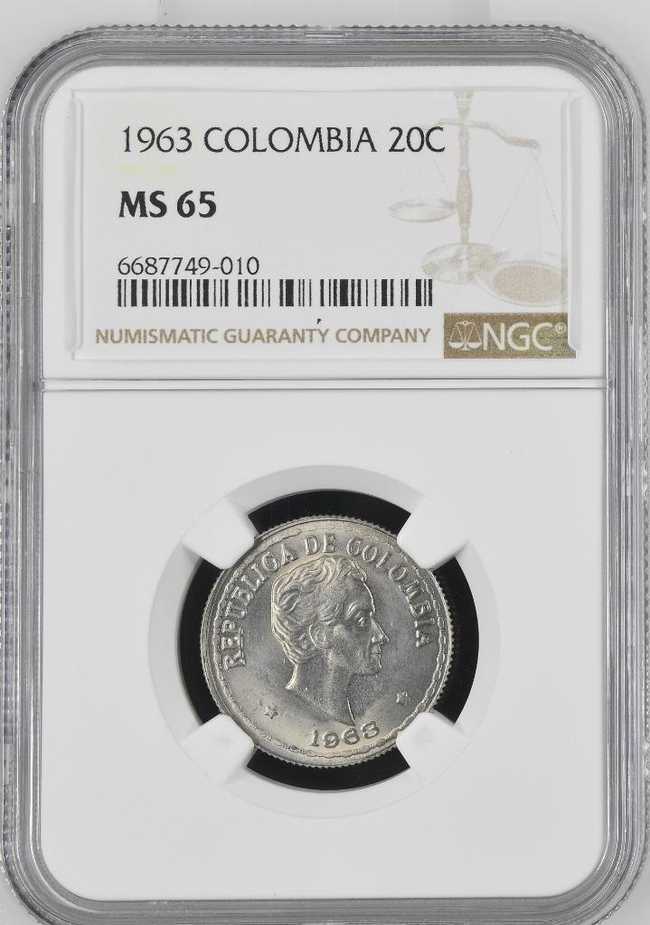 Colombia 20 Centavos 1963 NGC MS 65